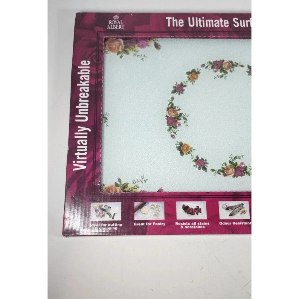 Royal Albert The Ultimate Surface Saver Glass Cutting Board NIB Blue Floral
